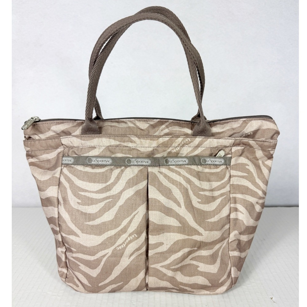 LeSportsac Vintage Small Everygirl Tote Bag Tan Beige Zebra Animal Print Handbag